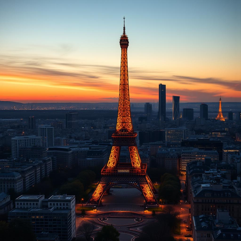 Til denne artikel om AI-investeringer i Europa kunne et potentielt billede være en dramatisk skud af Paris' skyline, hvor Eiffeltårnet står som symbol på Franks innovation og fremadskuende vision. Billedet kunne tages ved skumringstid, hvor det bløde lys fra solnedgangen bader byen i varme nuancer af orange og rosa, samtidig med at de moderne bygninger i baggrunden tilfører et futuristisk præg. Kompositionen kan følge gyldne snit, hvor Eiffeltårnet placeres i en af hjørnerne, der skaber en dynamisk balance med byens lys og skygger. Dette billede vil ikke kun fremhæve Frankrig som et teknologisk knudepunkt, men også kommunikere den følelsesmæssige forbindelse mellem landets kulturarv og fremtidens ambitioner. Udstyrsmæssigt ville et kamera som Canon EOS R5 med en 24-70mm f/2.8 linse være ideelt, da det giver mulighed for både dybdeskarphed og lysfølsomhed i den relativt svage belysning. Eksponeringsindstillingerne kunne være 1/60 sek ved f/4.0, ISO 200, for at få både klarhed og en behagelig bokeh-effekt ved Eiffeltårnet. Billedet kan derefter behandles i Lightroom for at justere kontrast og farver, så det optimalt afspejler den ønskede atmosfære.