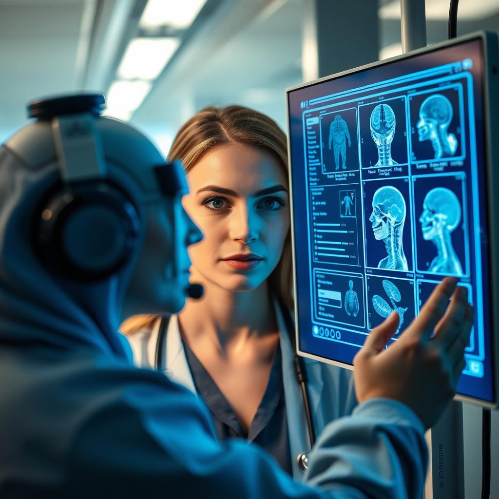 Til denne spændende artikel ville jeg tage et billede af en sundhedsperson, der interagerer med en multimodal AI-diagnoseenhed i et moderne klinisk miljø. Motivens fokus ville være på sundhedspersonens ansigt, der viser en blanding af koncentration og undren, mens AI-systemet analyserer patientens billeder på en skærm ved siden af dem. I baggrunden kunne vi se sygeplejersker eller andre sundhedspersonale, der arbejder med digitale enheder, hvilket giver et indtryk af, hvordan teknologi integreres i daglig klinisk praksis. For dette billede ville jeg anvende et Canon EOS R5-kamera med en 24-70mm f/2.8 linse. Jeg ville sætte blenderåbningen til f/4 for at opnå en skarphed på motivet, mens baggrunden bliver lidt uskarp, hvilket skaber dybde. ISO ville være sat til 400 for at sikre en god billedkvalitet under kunstig belysning i klinikken. Også brug af bløde lysforhold ville fremhæve de menneskelige elementer i scenen, og billedet ville efterbehandles let i Lightroom for at justere kontrast og farvetone, så der opnås en mere indbydende og professionel føler.
